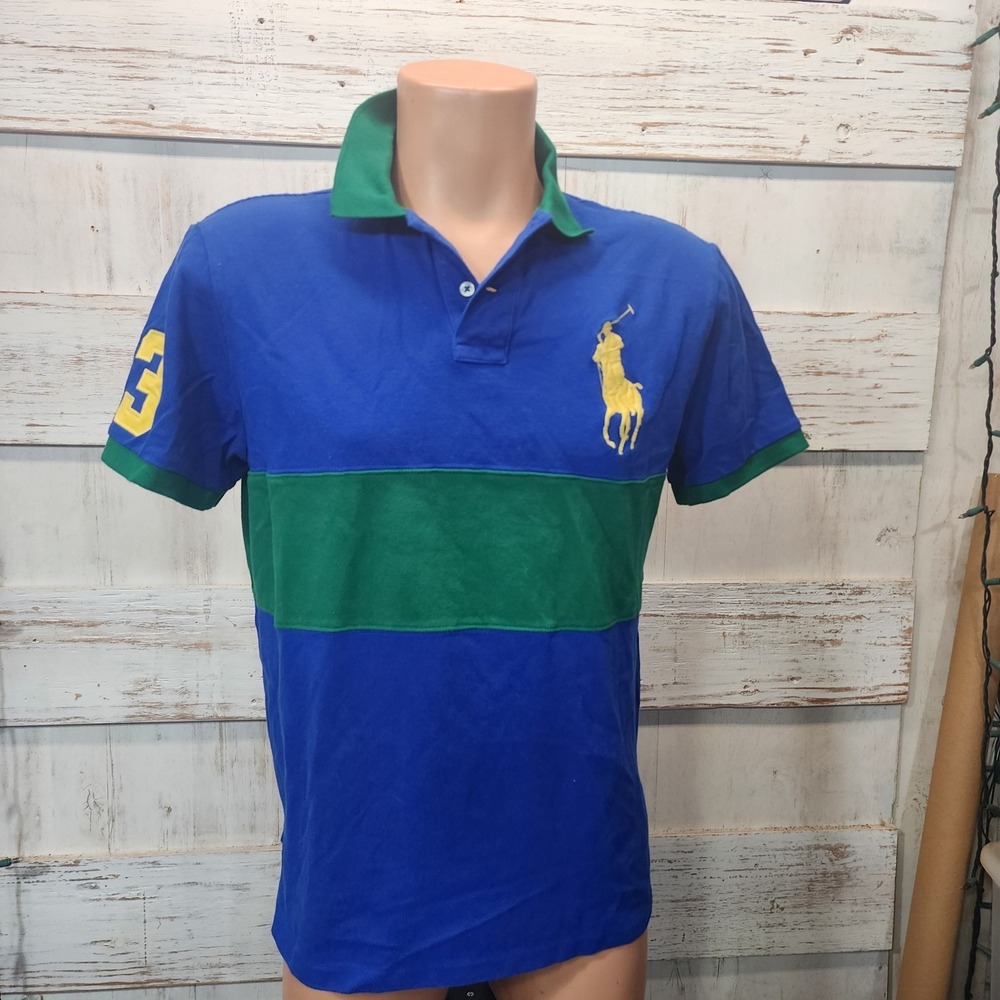 Polo Ralph Lauren Blue Short Sleeve Polo Shirt Red Logo boys large A15 Adult S